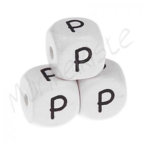 Letter beads white 10x10mm embossed 'P' 202 in stock 