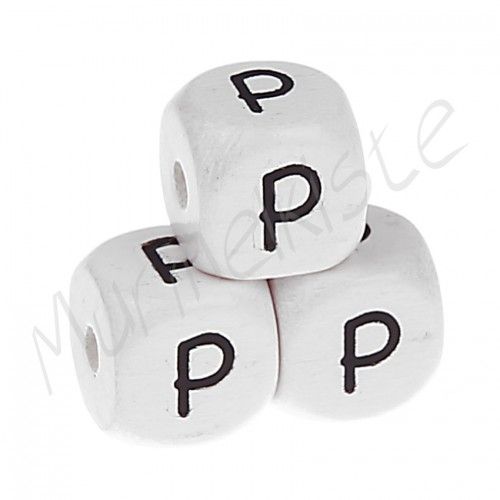 Buchstabenperlen weiß 10x10mm geprägt 'P' 497 auf Lager