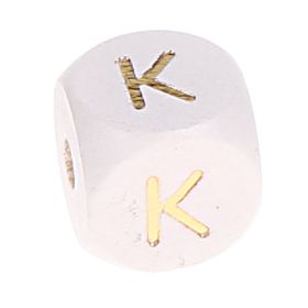 Letter beads white-gold 10mm x 10mm 'K' 191 in stock 