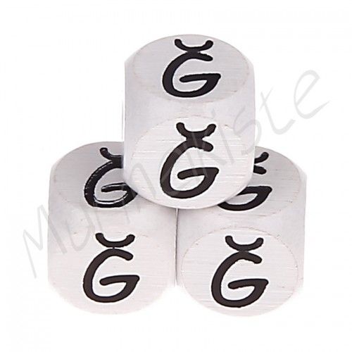 Buchstabenperlen weiß 10x10mm geprägt 'Ğ' 81 auf Lager