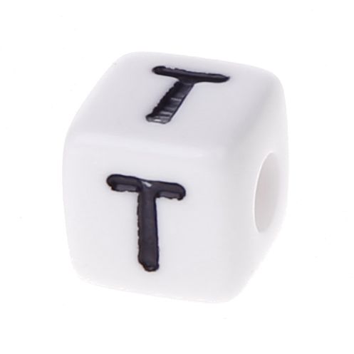 Buchstabenwürfel Kunststoff 10x10mm weiß/schwarz • 10 Stk 'T' 422 auf Lager
