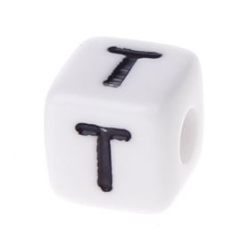 Plastic letter cube 10x10mm white/black - 10 pcs 'T' 611 in stock 