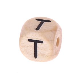Letter beads letter cube wood embossed 10mm 'T' 807 in stock 