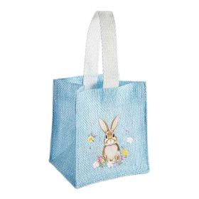 Bunte Tasche mit Hasen-Motiv in Jute-Look 'hellblau' 5 auf Lager