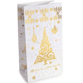Weihnachtspapiertüte Gold mit Clip, Anhänger und Aufkleber 'Christmas tree' 14 in stock 