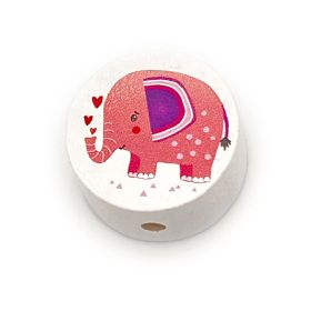 Elephant motif bead (white disk) 'pink' 49 in stock 