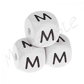 Letter beads white 10x10mm embossed 'M' 757 in stock 