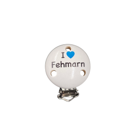 Schnullerclip "I ♥ Fehmarn" 'weiß-blau' 20 auf Lager