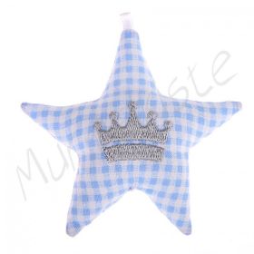 Fabric star with motif 'Crown baby blue' 3 in stock 