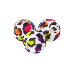 Silicone bead 12mm pattern 'leopard colorful' 95 in stock 