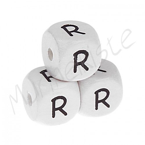 Buchstabenperlen weiß 10x10mm geprägt 'R' 739 auf Lager