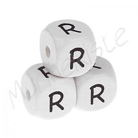 Letter beads white 10x10mm embossed 'R' 353 in stock 