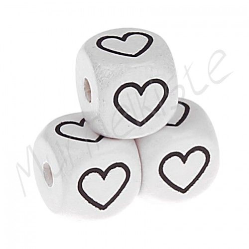 Buchstabenperlen weiß 10x10mm geprägt '♥' 144 auf Lager
