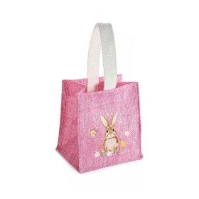 Bunte Tasche mit Hasen-Motiv in Jute-Look 'pink' 5 auf Lager