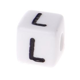 Buchstabenwürfel Kunststoff 10x10mm weiß/schwarz • 10 Stk 'L' 105 auf Lager