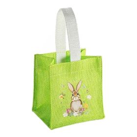 Bunte Tasche mit Hasen-Motiv in Jute-Look 'hellgrün' 5 auf Lager