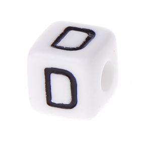 Plastic letter cube 10x10mm white/black - 10 pcs 'D' 124 in stock 