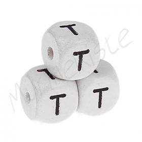 Letter beads white 10x10mm embossed 'T' 410 in stock 