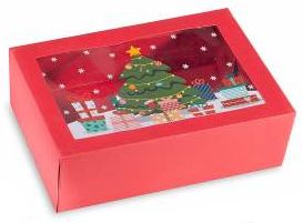 Rote Papier-Geschenkbox mit Sichtfenster Weihnachten 'Weihnachtsbaum' 0 auf Lager