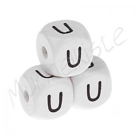 Letter beads white 10x10mm embossed 'U' 663 in stock 