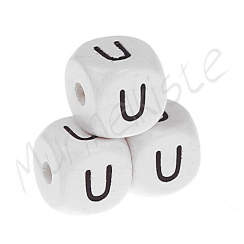 Buchstabenperlen weiß 10x10mm geprägt 'U' 962 auf Lager