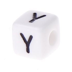 Buchstabenwürfel Kunststoff 10x10mm weiß/schwarz • 10 Stk 'Y' 133 auf Lager