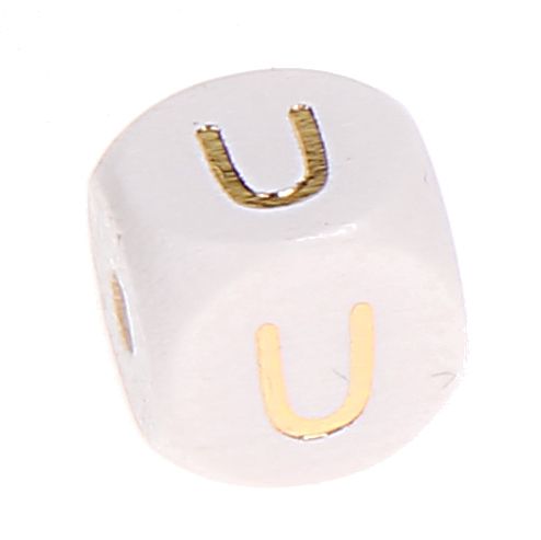 Buchstabenperlen weiss-gold 10mm x 10mm 'U' 219 auf Lager