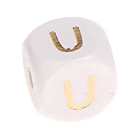 Buchstabenperlen weiss-gold 10mm x 10mm 'U' 191 auf Lager