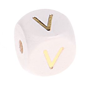 Buchstabenperlen weiss-gold 10mm x 10mm 'V' 67 auf Lager