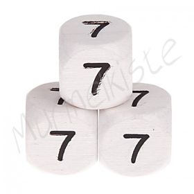 Letter beads white 10x10mm embossed '7' 437 in stock 