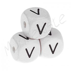 Letter beads white 10x10mm embossed 'V' 1031 in stock 