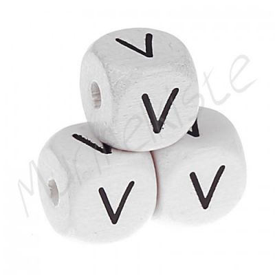 Buchstabenperlen weiß 10x10mm geprägt 'V' 1003 auf Lager