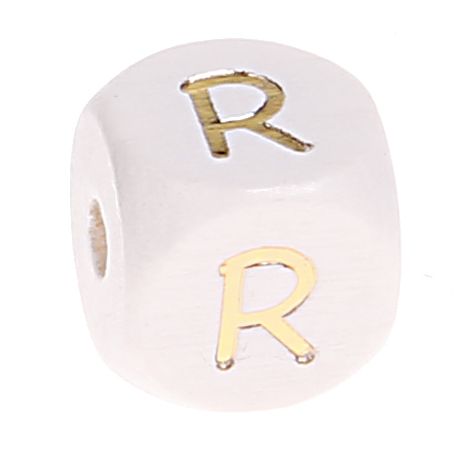 Buchstabenperlen weiss-gold 10mm x 10mm 'R' 122 auf Lager