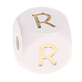Letter beads white-gold 10mm x 10mm 'R' 95 in stock 