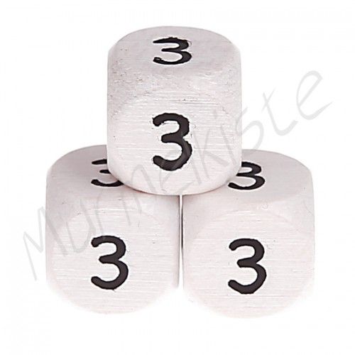 Buchstabenperlen weiß 10x10mm geprägt '3' 355 auf Lager