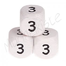 Buchstabenperlen weiß 10x10mm geprägt '3' 44 auf Lager