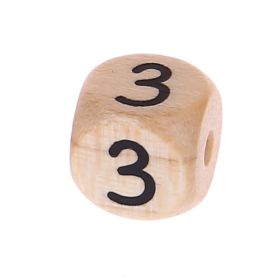 Zahlenperlen Zahlenwürfel Holz 10 mm geprägt '3' 56 auf Lager