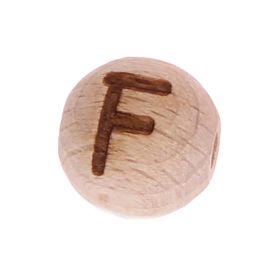 Letter beads 12mm with laser engraving - drilled horizontally 'F' 170 in stock 