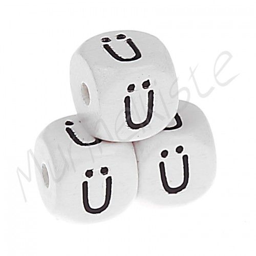 Buchstabenperlen weiß 10x10mm geprägt 'Ü' 220 auf Lager