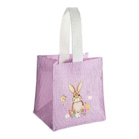 Bunte Tasche mit Hasen-Motiv in Jute-Look 'lila' 7 auf Lager